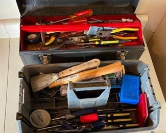 Tool Boxes
Craftsman toolbox and plastic tool carrier, filled with all sorts of tools