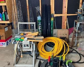 Gardening Supplies
2 hoses, edging, hose stand, deer block, weed block, several tomato stands, 1 pair edgers, 3 branch trimmers, biodegradable bags, 7 garden hand tools,