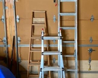 Ladders
Aluminum ladder/scaffold by Vulcan, aluminum extension ladder, wood painter's ladder