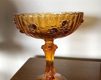 Amber Glass Pedestal Candy Dish