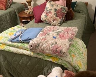 twin bed and bed linens