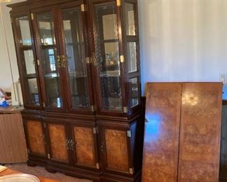 Solid cherry-wood formal dining room set (table, 2-extensions, 6 chairs, hutch/China cabinet and buffet table)