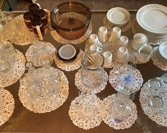 multiple dishes, drinking glasses, etc.