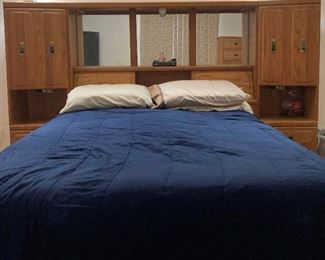 Queen Bedroom Set, solid oak (headboard with night-stands, dresser & chest of drawers)