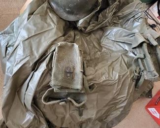 Army liner to helmet, rain poncho, 2 pouches