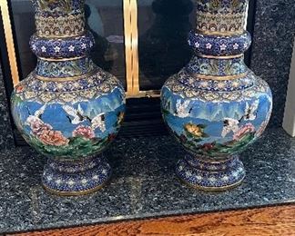 Pair of large Cloisonné Vases, mid 20th century