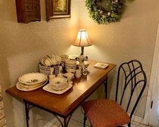 Sweet little desk & vintage Metlox Poppytrail Rooster dishes