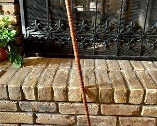 Very neat antique brass and inlaid wooden cane