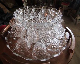 Beautiful Fostoria punchbowl, tray & cups