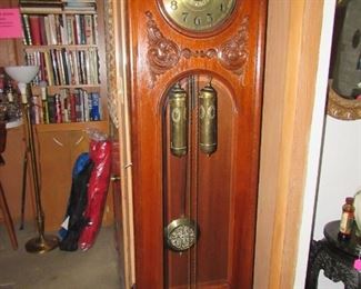 Working antique oak grandfather clock