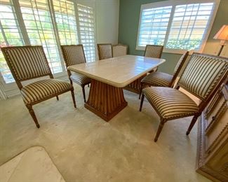 Kreiss Travertine top table and 6 chairs available for presale - Please call Mimi at 562-254-2597 for details.