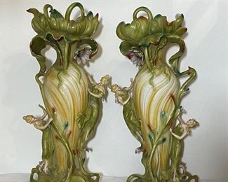 old German porcelain tall vases