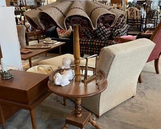Vintage wood lamp and fancy cloth shade.  Make Us An Offer!
