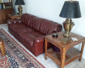 Tufted sofa , side tables and pair of table lamps Stiefel 