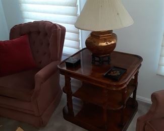 Three tier side table  and lamp