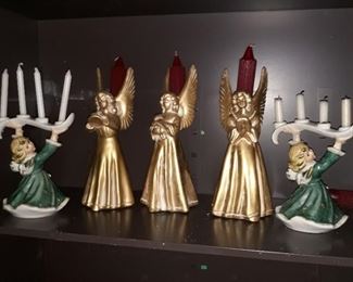Goebel figures  with candle holders 
And Holden  angel  candle holders 