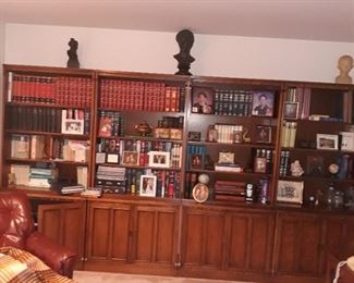 Four matching wood shelf units