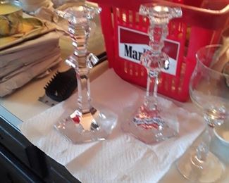 Val St Lambert  crystal candle sticks 9"