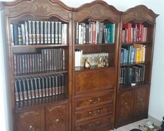 Set of three matching  shelf units with one drop front  desk 