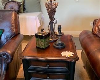 Side Table with Iron Lamp and Accessories from Pottery Barn