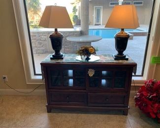 Entry Table and Black Urn Lamps
