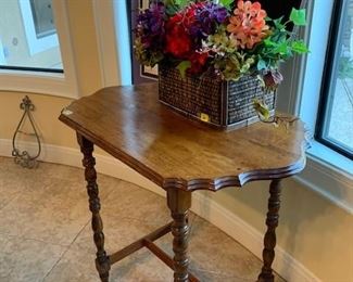 Antique tall table  with floral basket