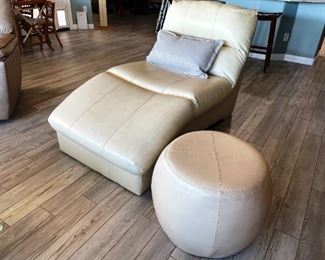 Leather chaise and ottoman