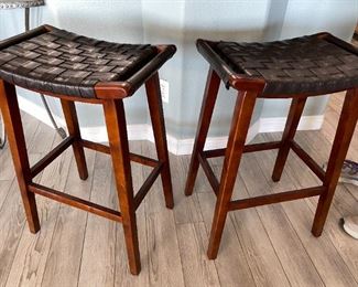 Pair of counter stools woven leather
