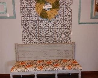 Iron Wall Unit & Shabby Chic  6 Leg Custom Painted Bench