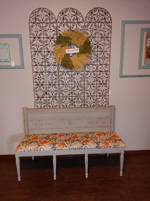 Iron Wall Unit & Shabby Chic  6 Leg Custom Painted Bench