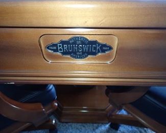 BRUNSWICK GAME TABLE - RE MOVEABLE TOP - 4 CHAIRS ON WHEELS