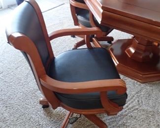 BRUNSWICK GAME TABLE - RE MOVEABLE TOP - 4 CHAIRS ON WHEELS