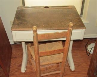 Vintage Child's Desk-Metal with Wooden Top. Top Opens for Storage.
