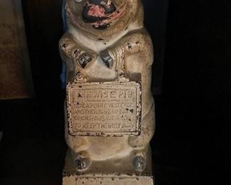 Vintage Cast Iron Thrifty Wise Pig Bank