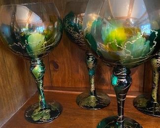 Hand Painted Crystal Wine Goblets