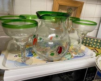Glass Margarita Pitcher with 6 Glasses