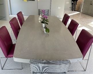 Custom lacquer Table w/ 2 leave extensions, w/ Thayger Coggin Leather chairs