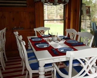 White table with 5 (not 6) chairs & pair of matching barstools 