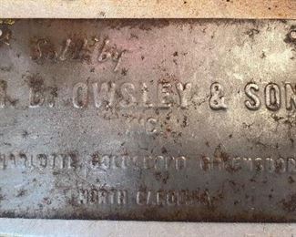 Old H.B. Owlsey & Son Tag Greensboro, N.C.