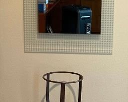 019 BDI Mirror, Blomus Candle Holders Wrought Iron Plant Stand