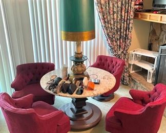 4 vintage barrel club swivel pedestal chairs