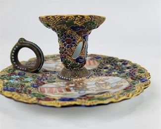Satsuma Chamber Candlestick Holder - Extra Fancy - Hand Painted - No Marks