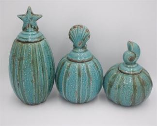 Three Piece Sea Urchin Themed Ceramic Containers 