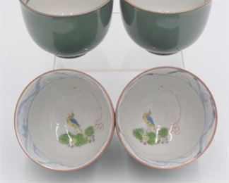 Four Piece Set of Japanese Tea Cups with Avian Motifs 