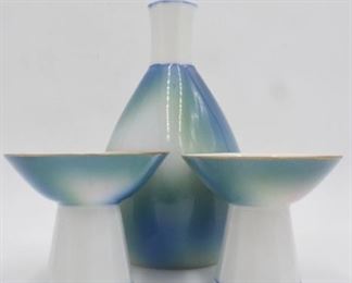 Porcelain Sake Pitcher and Cups 