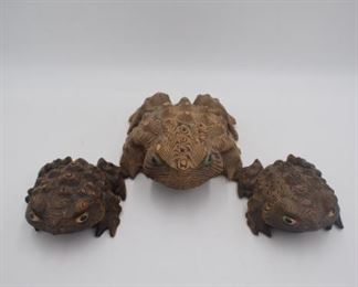 Set of Assorted Wooden Frog Decorations 