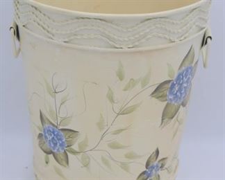 Floral Painted Metal Wastebasket 