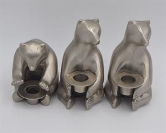 Three Steel Bear Candle Holders 