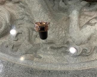 Silver Ring with 14K Band Surrounding Stone