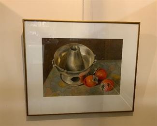 Watercolor Persimmons By V Bernhard 18 x 21 Inches W/F